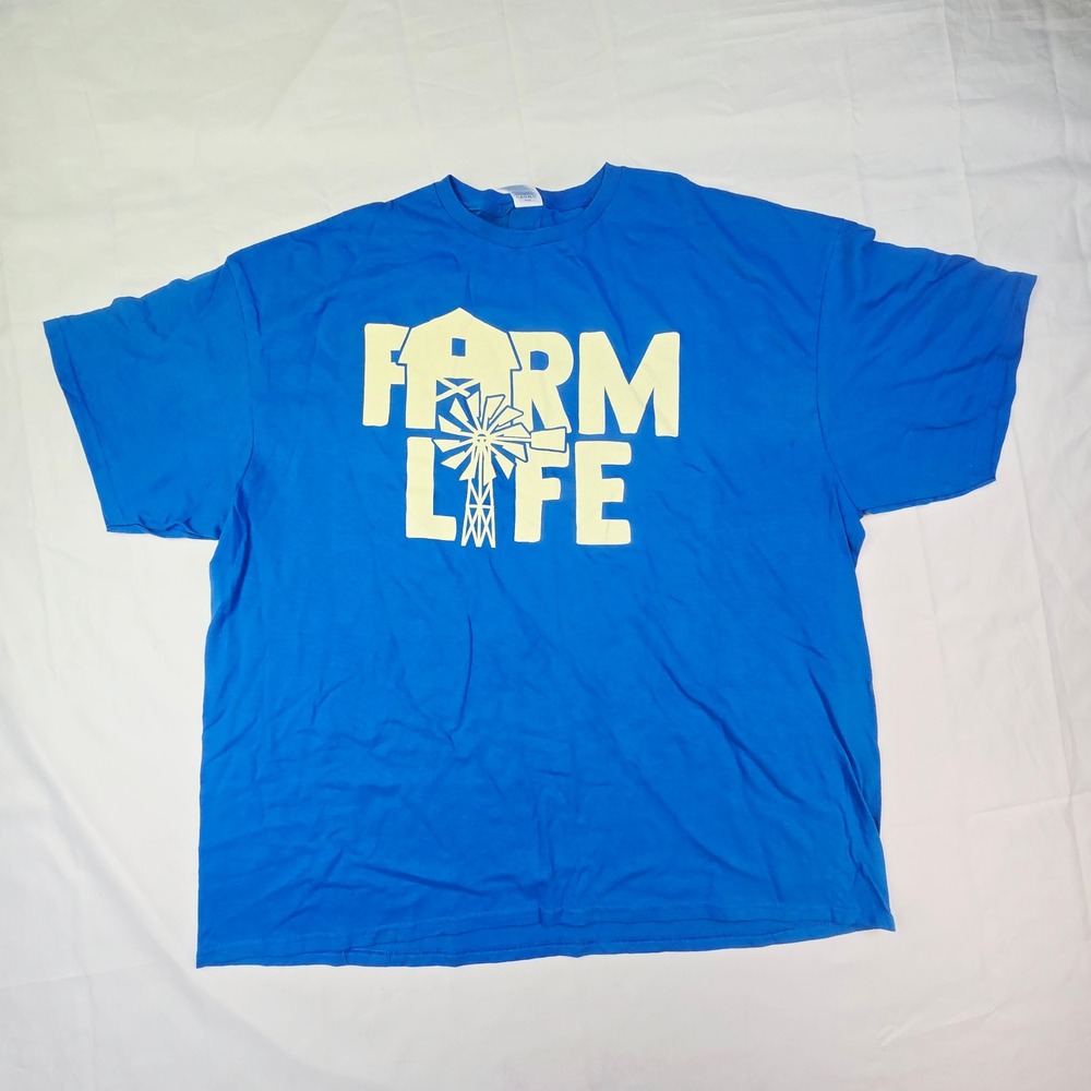 Farm Life Graphic T-Shirt Men's Size 3XL Blue Windmill Barn Tee